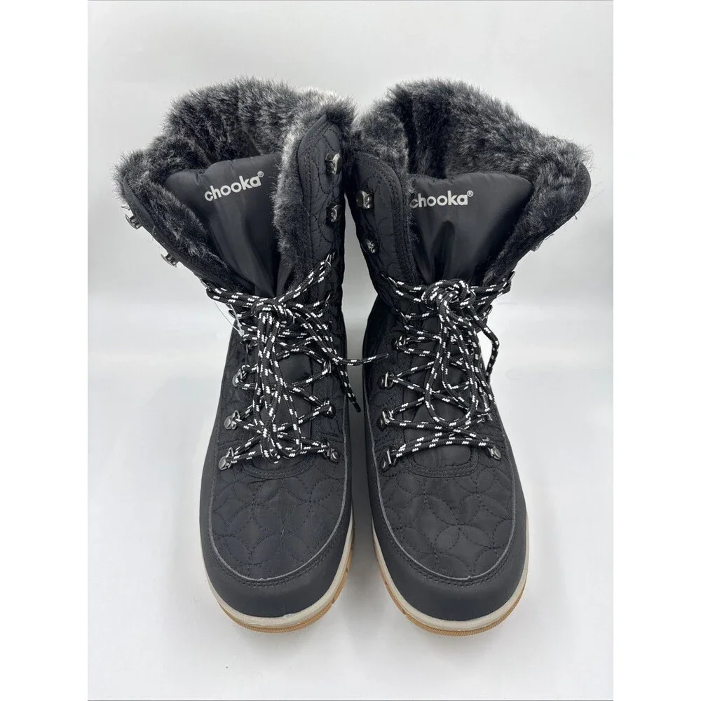Chooka Women's Belltown Black Mid Faux Fur Insulated Winter Snow Boots 11